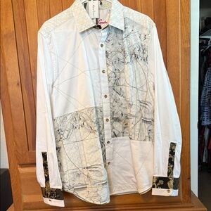 Robert Graham Gabbay Evilution White and Gray Geometric Shirt